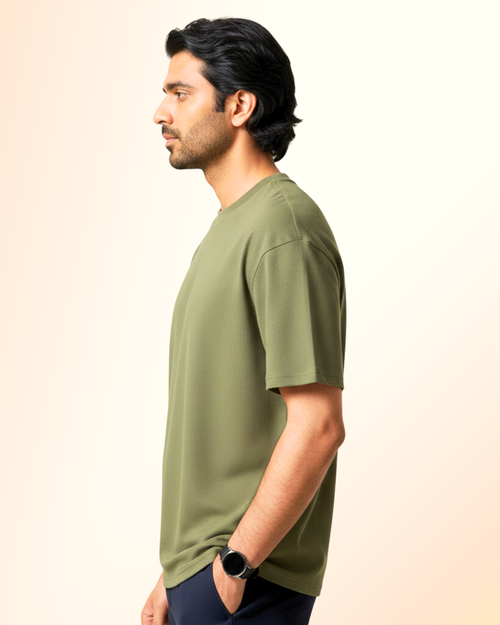 Premium Oversized Army Green Unisex T-Shirt (240 GSM) – Pure Cotton Bio-Wash